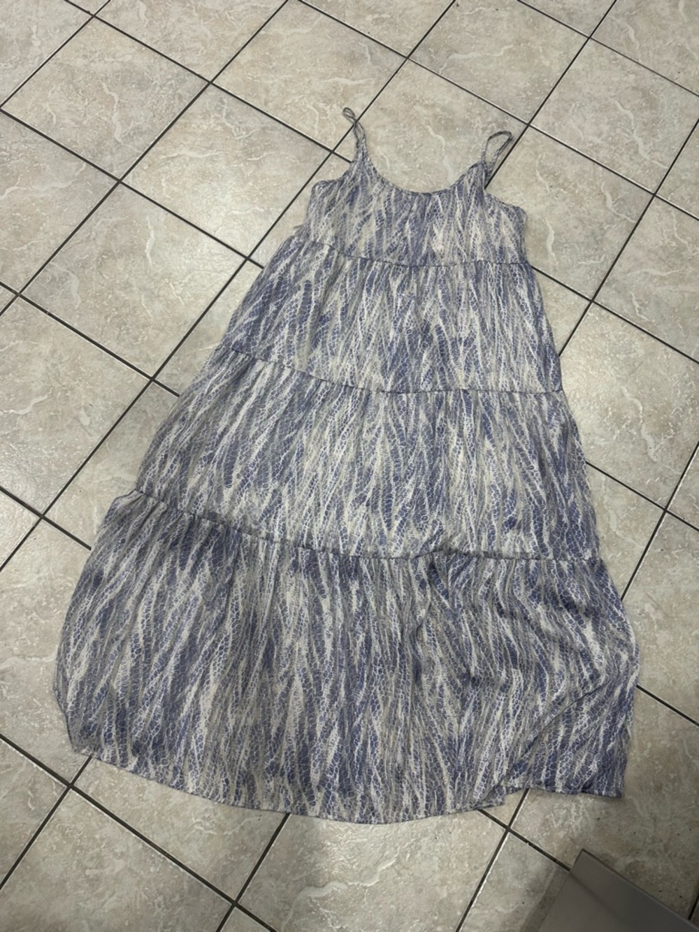 TCEC Blue & White Tiered Spaghetti-Strap Dress
